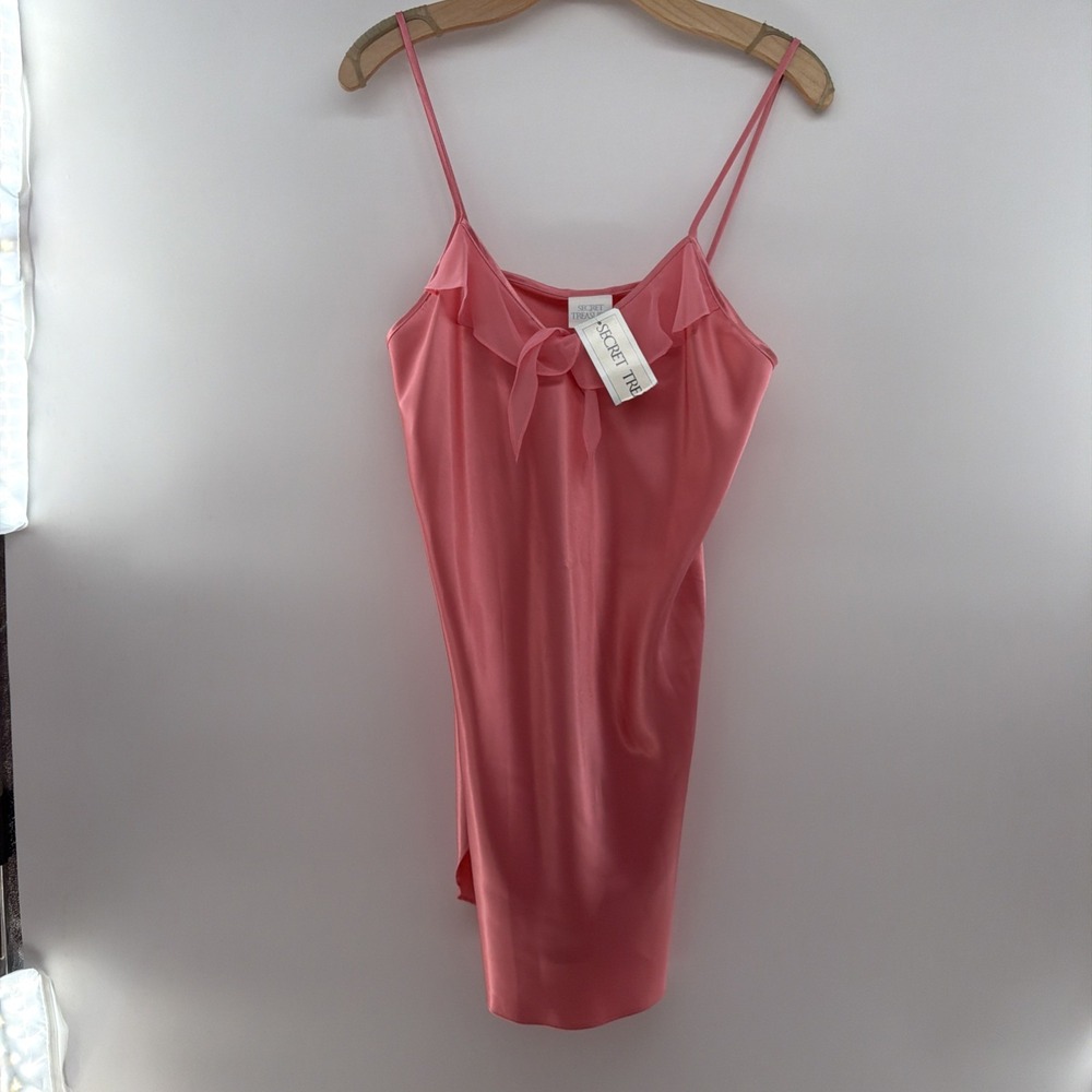 Vtg 90's Secret Treasures Satin Lace Slip Dress Peach/Pink Lingerie Medium NWT